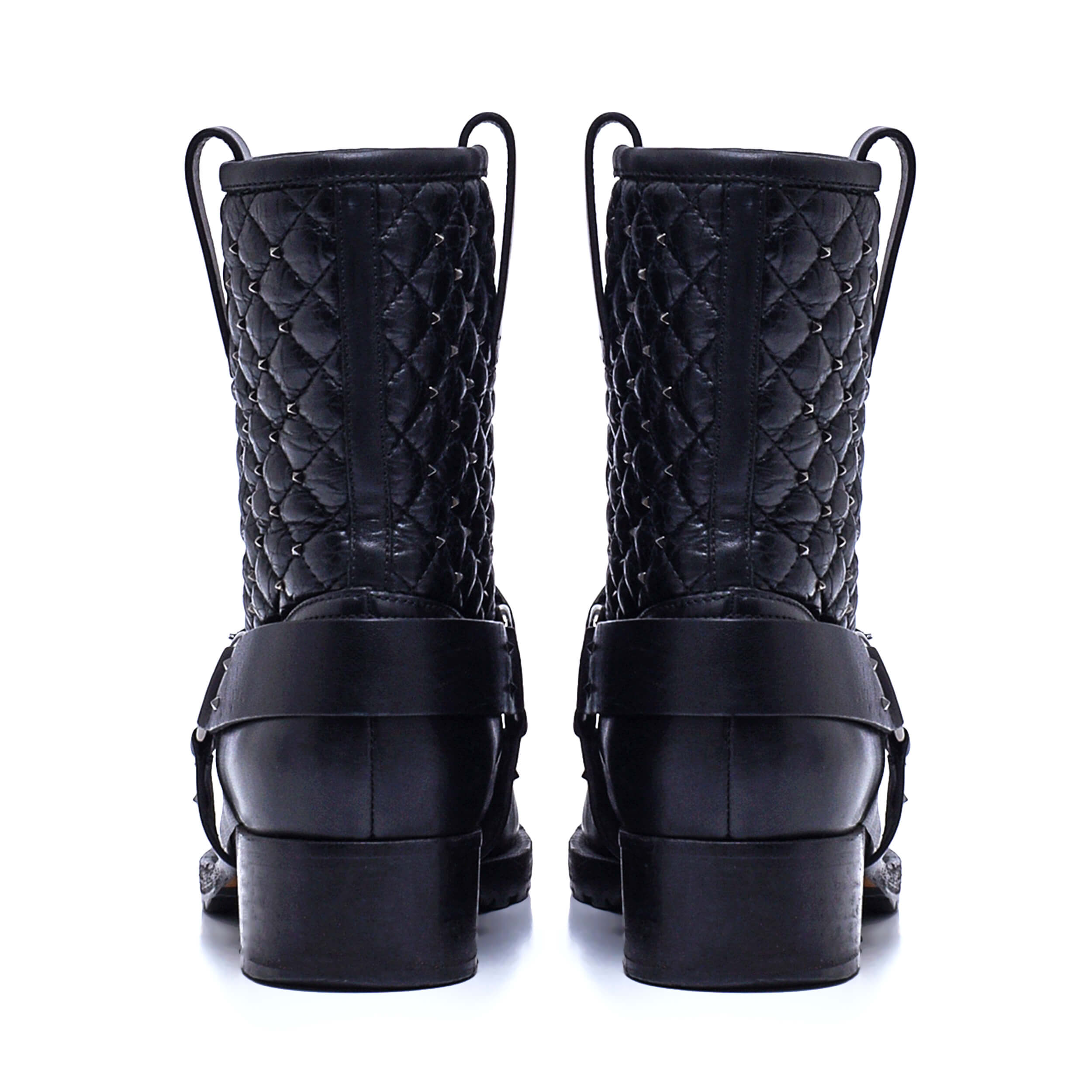 Valentino - Black Leather Studded Boots / 38.5